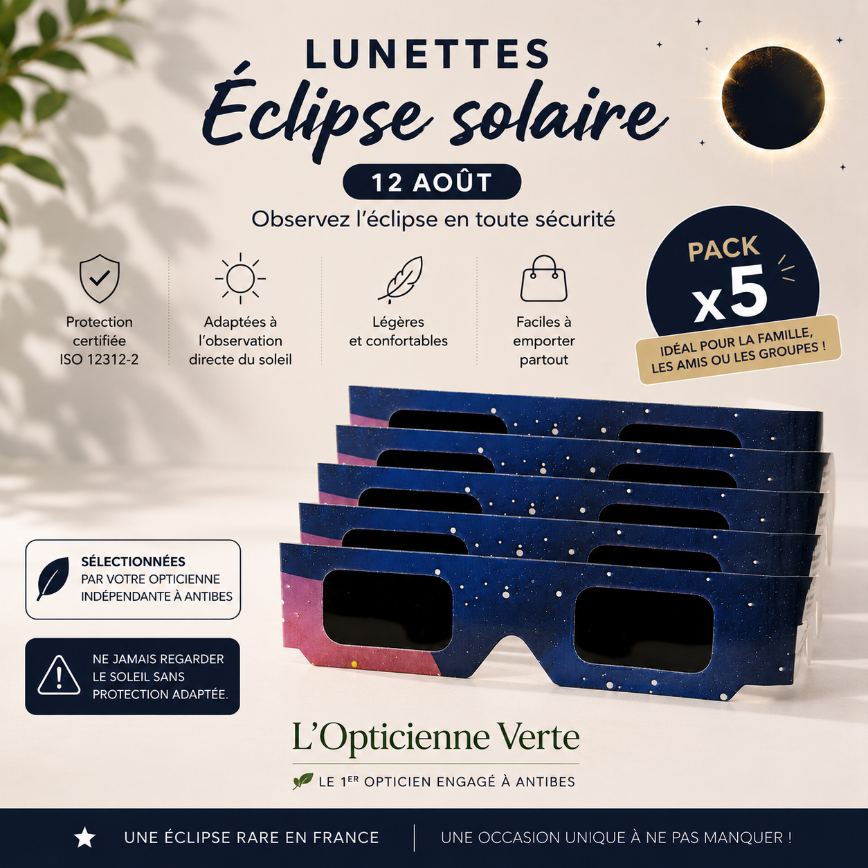 Lunettes Éclipse Solaire du 12 août – Certifiées ISO 12312-2